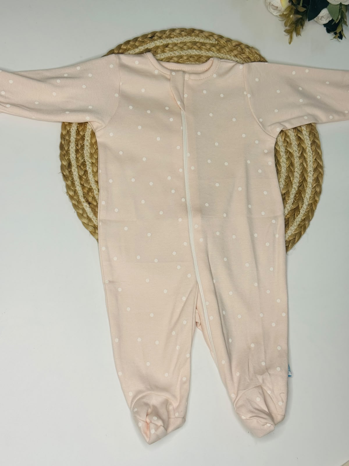 Romper / Sleep Suit - light peach with white dot