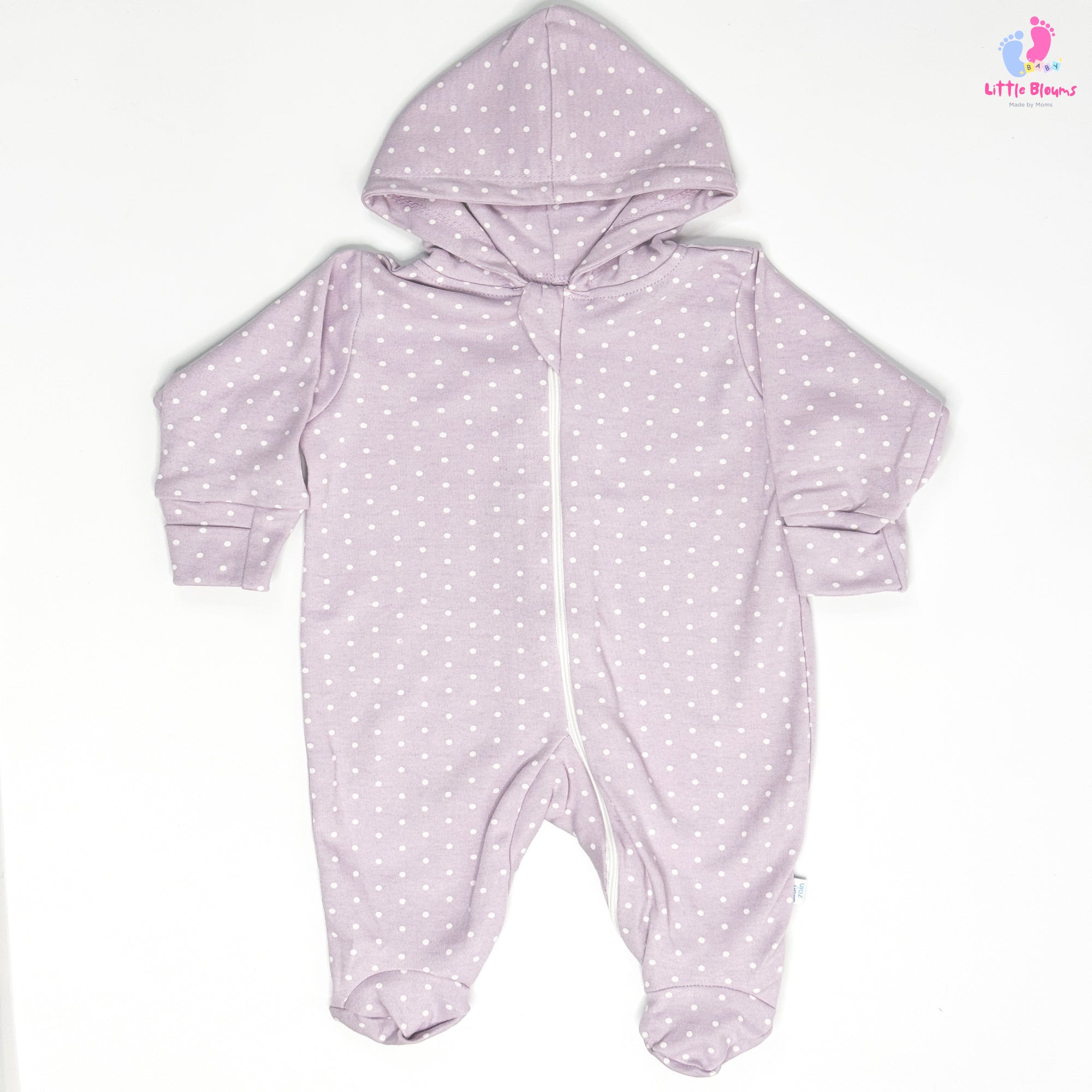 Hooded Romper - Purple with White Dot