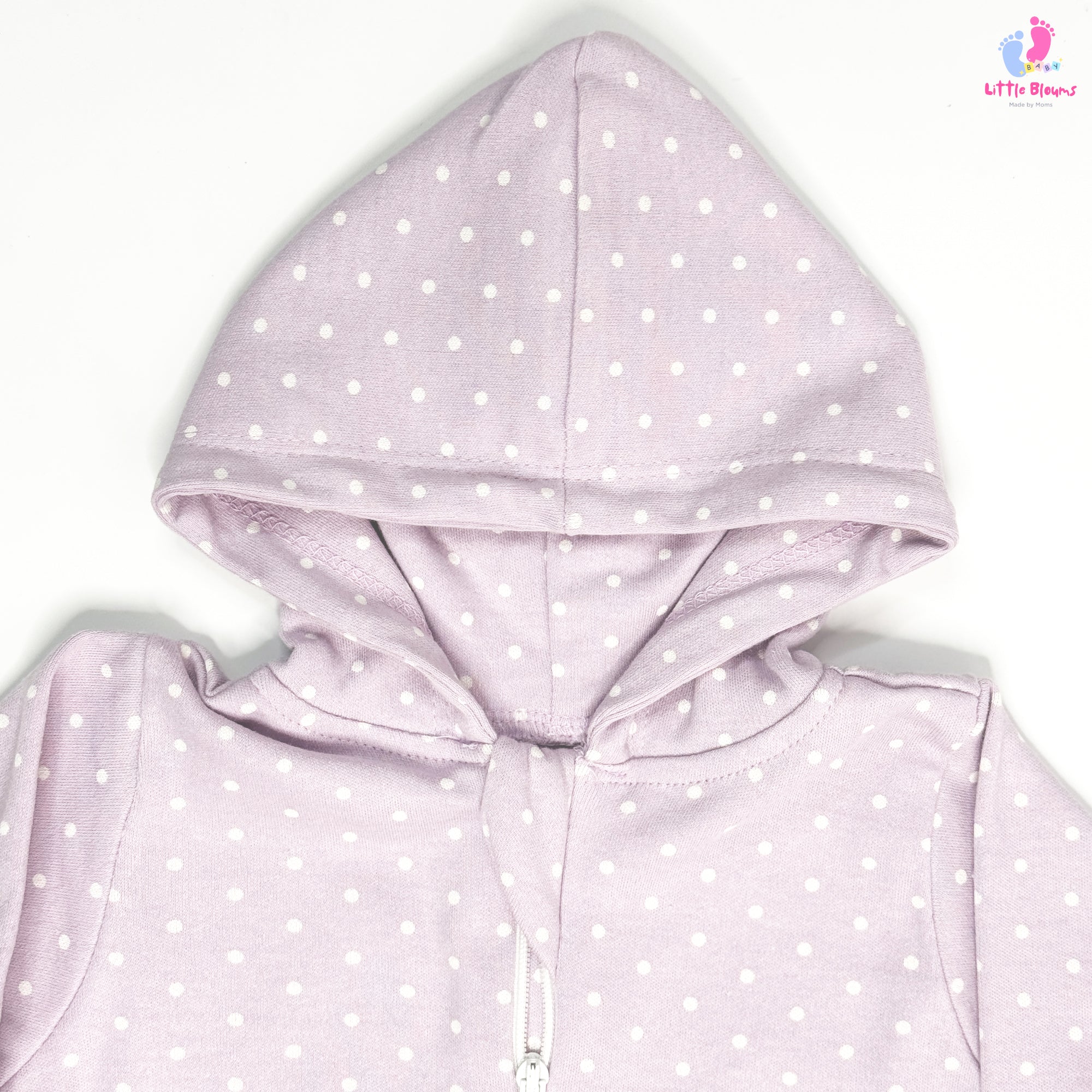 Hooded Romper - Purple with White Dot