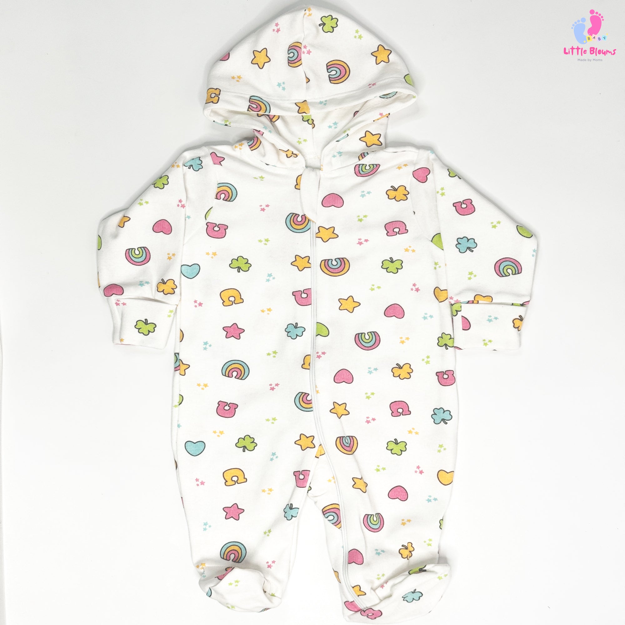 Hooded Romper - Yellow Stars
