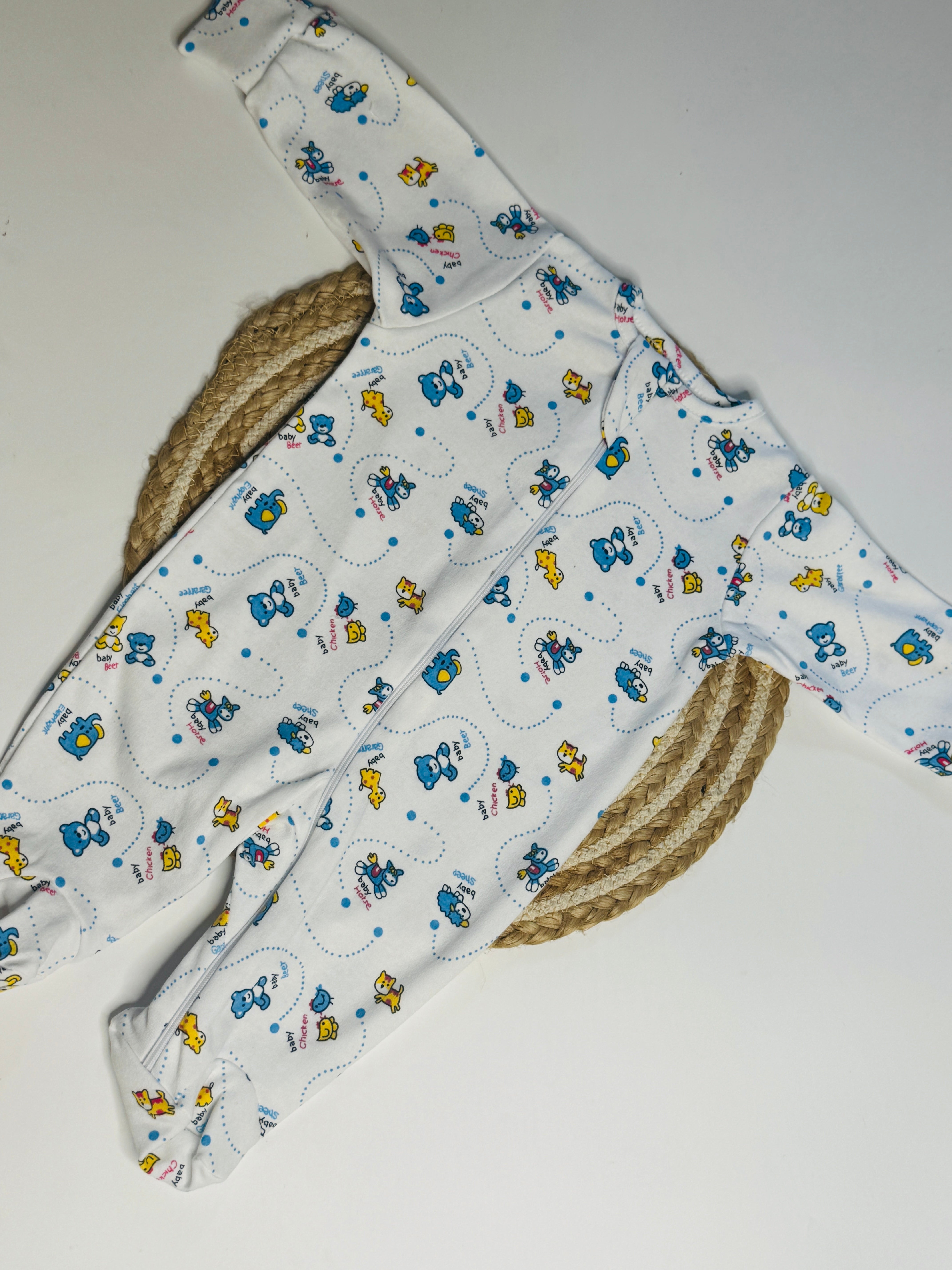 Romper / Sleep Suit - Yellow cats and blue bears