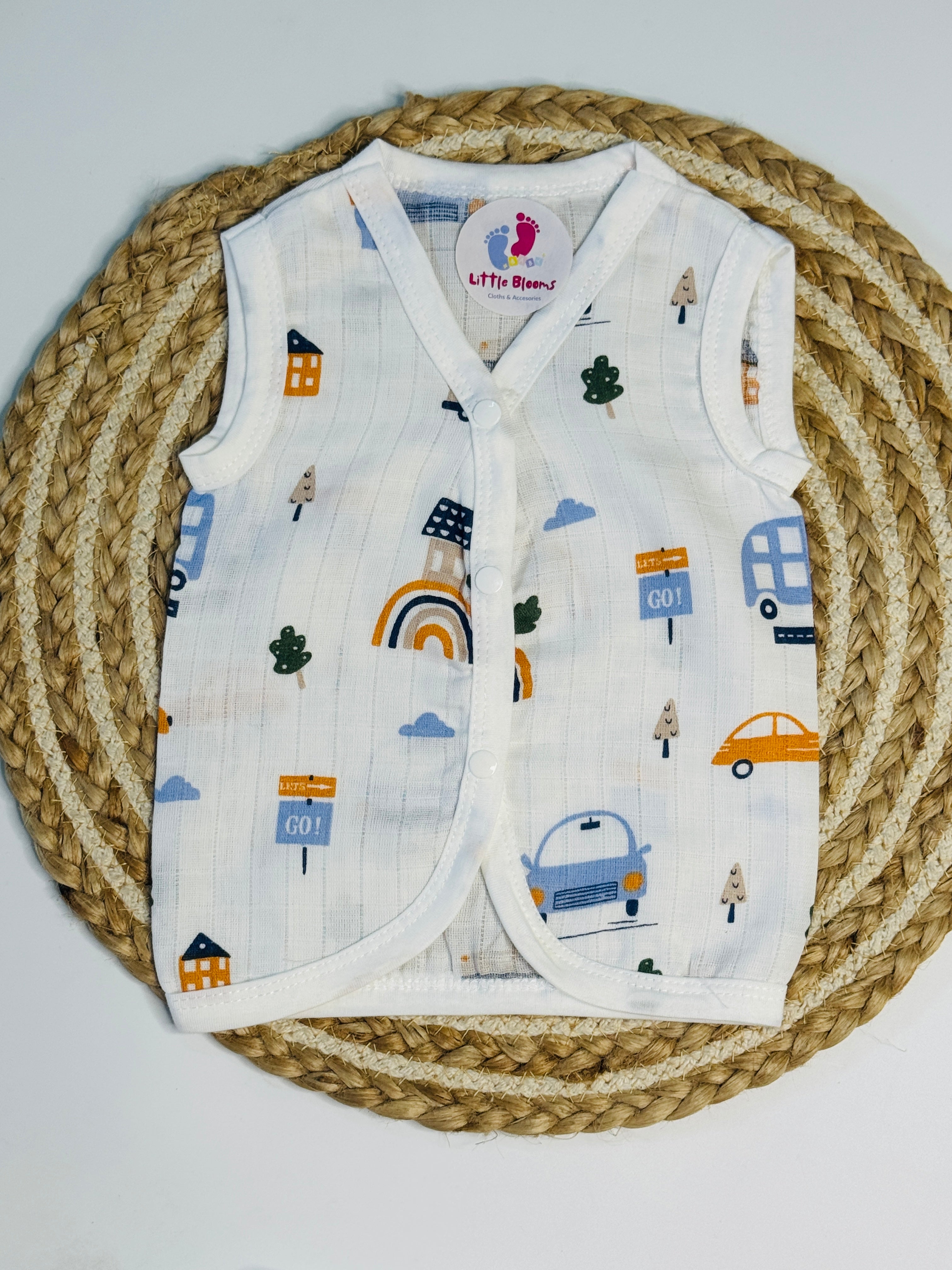 Muslin  Button Jabla - Car and Rainbow