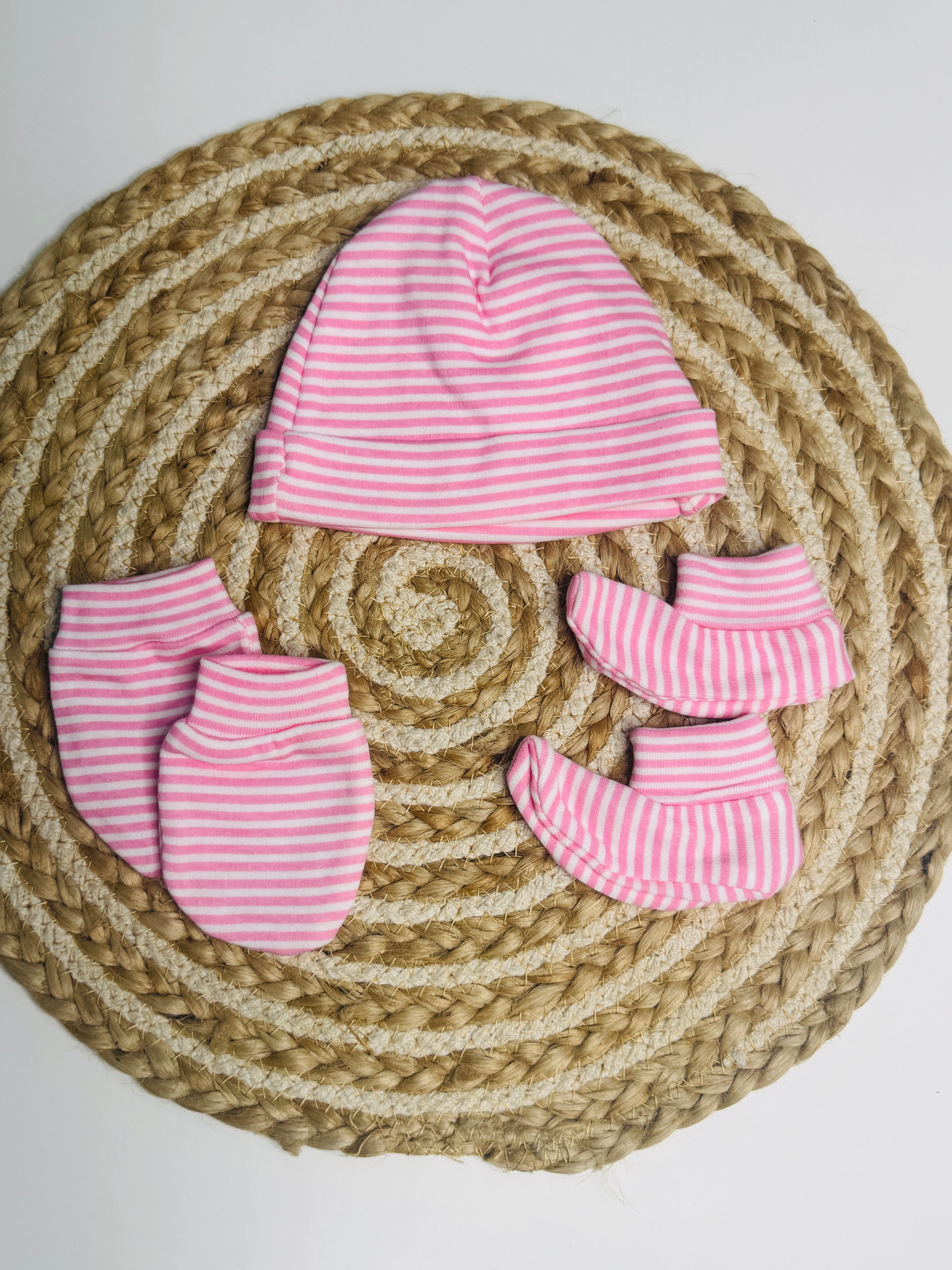 Cap Mitten Booties - pink stripes