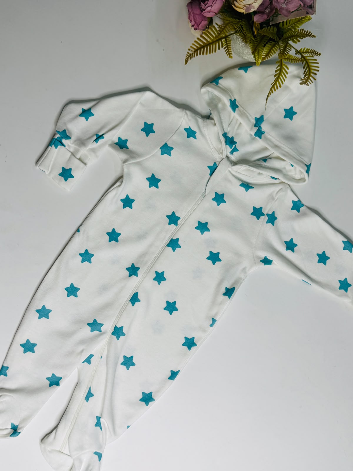 Hooded Romper - Blue stars