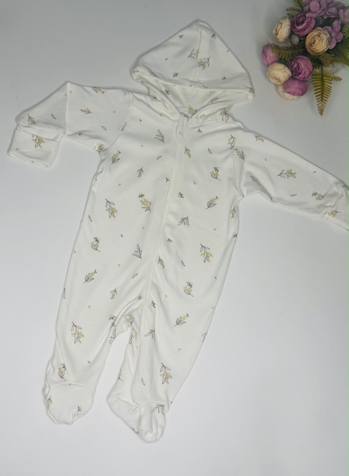Hooded Romper -brown flowers